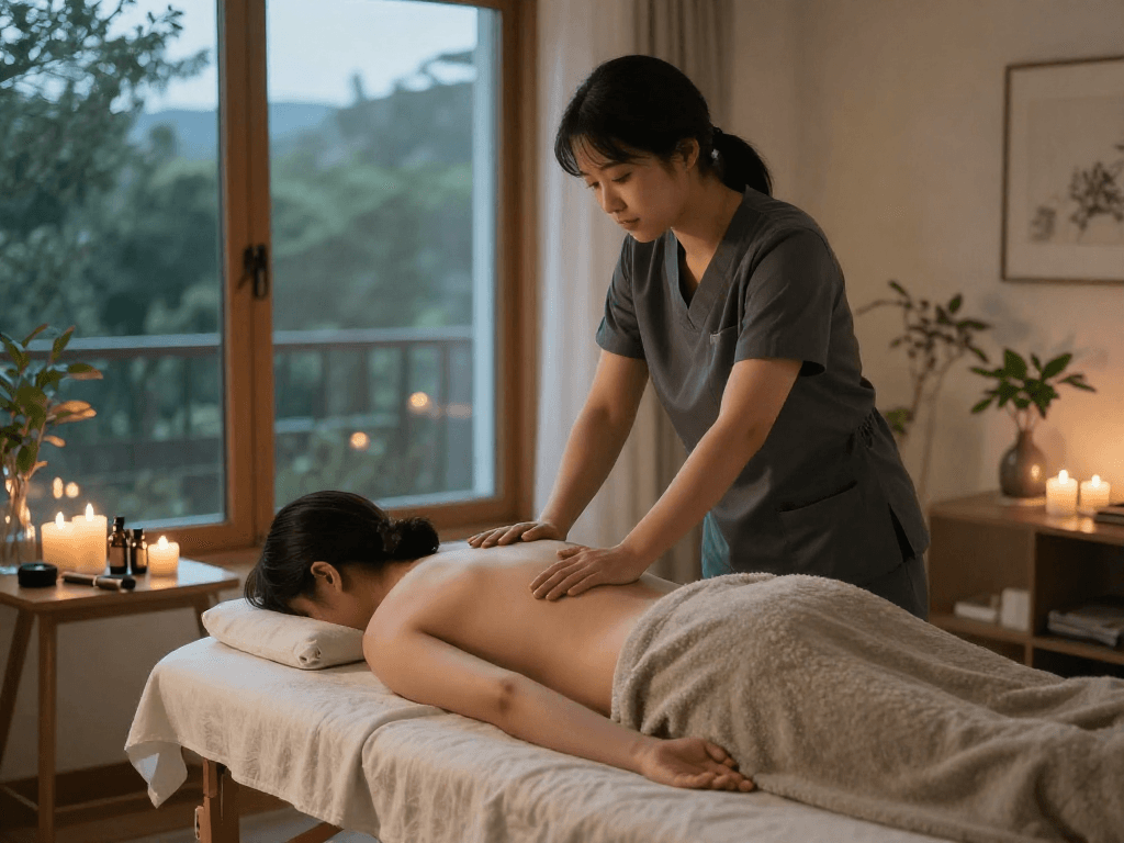 광진구출장마사지 experience with a professional therapist in a serene home setting.