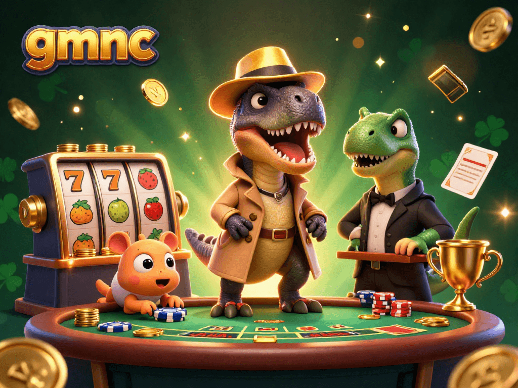 Experience thrilling slots with gmnc, featuring a sneaky velociraptor counter and dazzling jackpot!