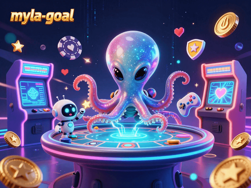 Win big with myla-goal's exciting poker table managed by an alien octopus!
