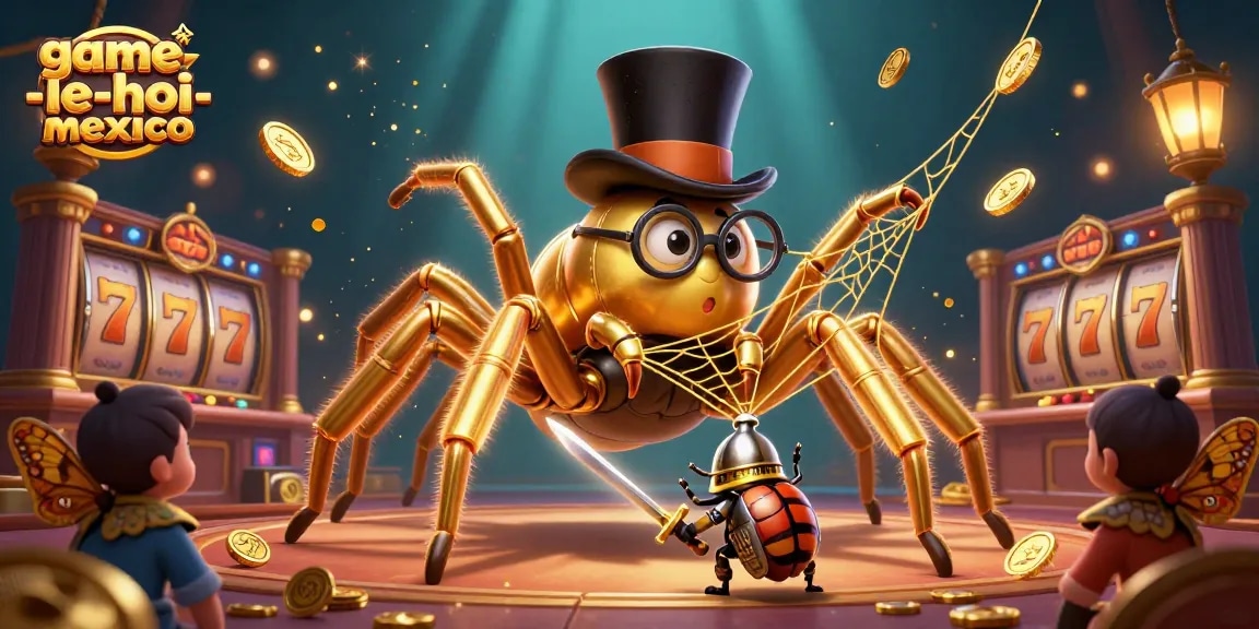 Engage with game-le-hoi-mexico in this vibrant, dynamic casino scene featuring golden tarantulas and beetle knights.