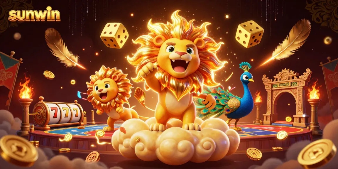 sunwin's vibrant 3D casino scene showcases exciting slots and dice in motion for players