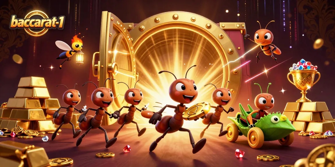 Join the thrilling adventure at baccarat-1 as ants carry a giant poker chip through a glittering casino heist.