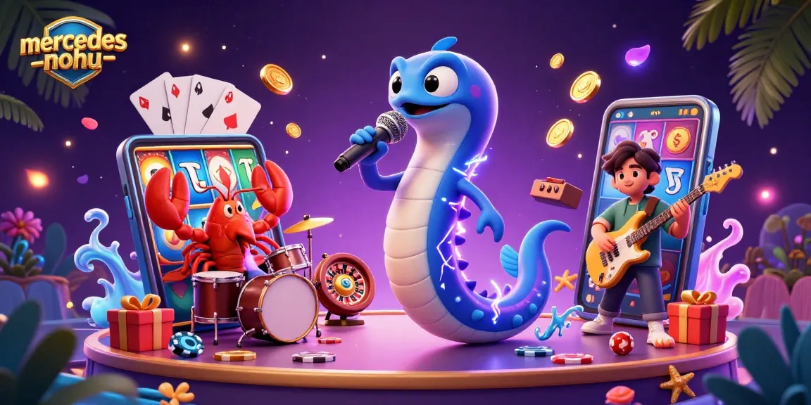 Engage with mercedes-nohu's vibrant underwater casino scene featuring performing characters and dynamic game elements.