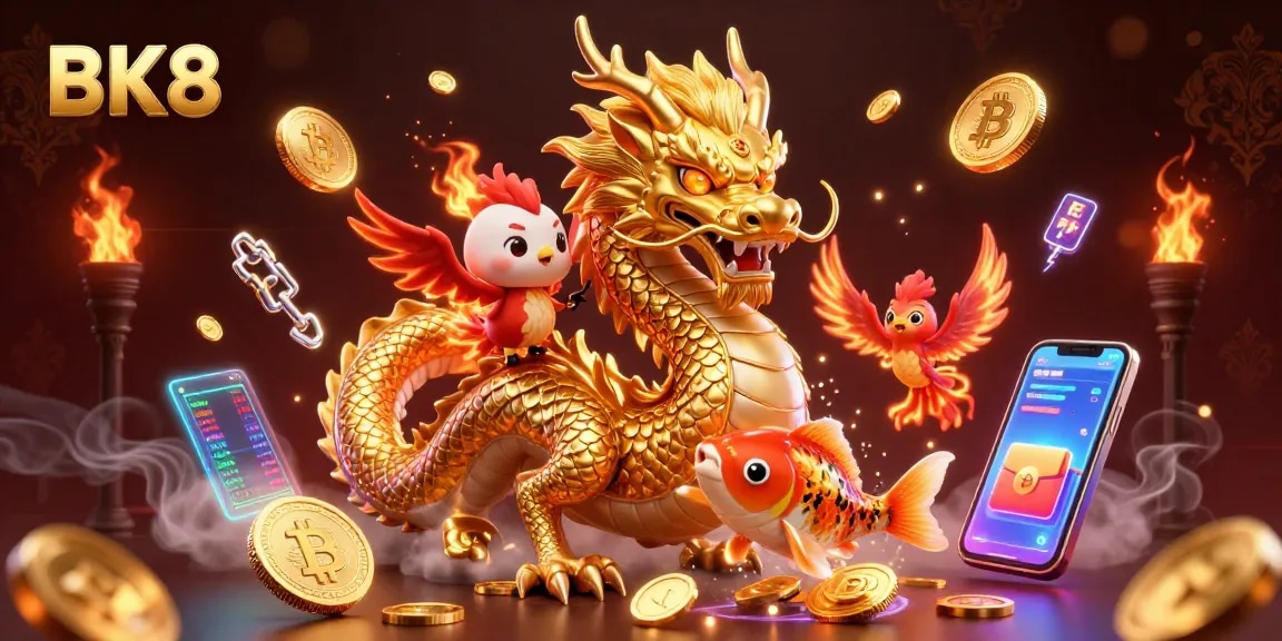 Spin and win with BK8, an epic casino experience featuring a golden dragon and rich visual elements.