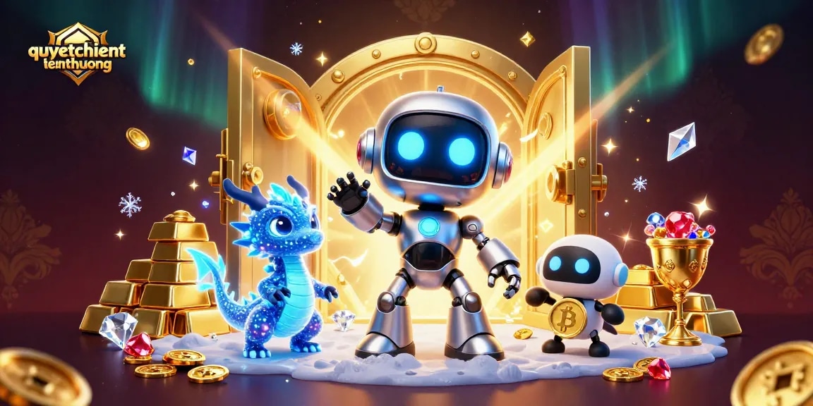 Win big in quyetchientienthuong with amazing treasures surrounding cyberpunk characters and digital dragons.