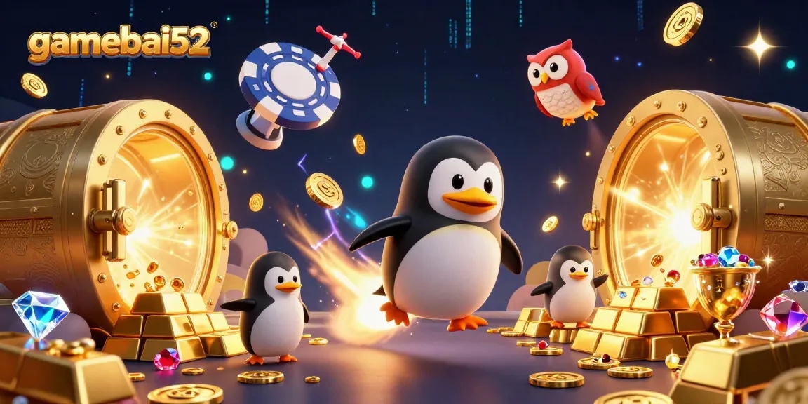 Experience thrilling gameplay at gamebai52, where the golden penguin blasts towards the ultimate casino!