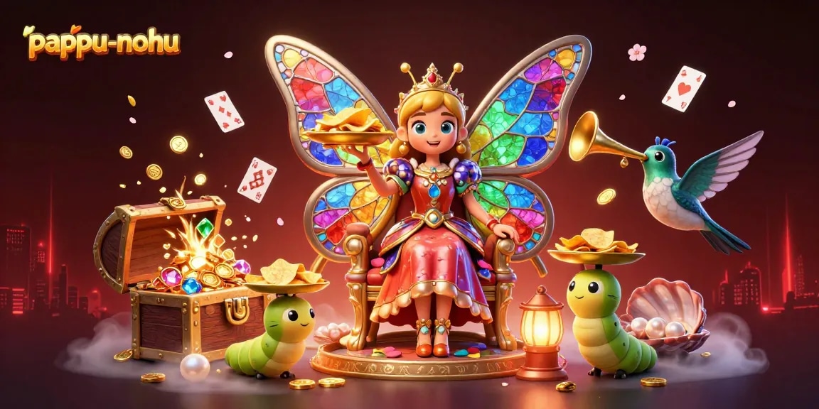 Pappu-nohu offers exhilarating gaming experiences with a colorful butterfly queen, game elements, and vibrant treasures.