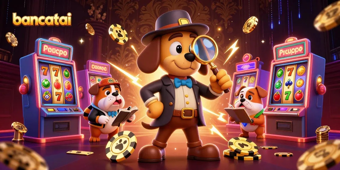 Experience thrilling slots with bancatai in this vibrant 3D casino detective scene full of excitement.