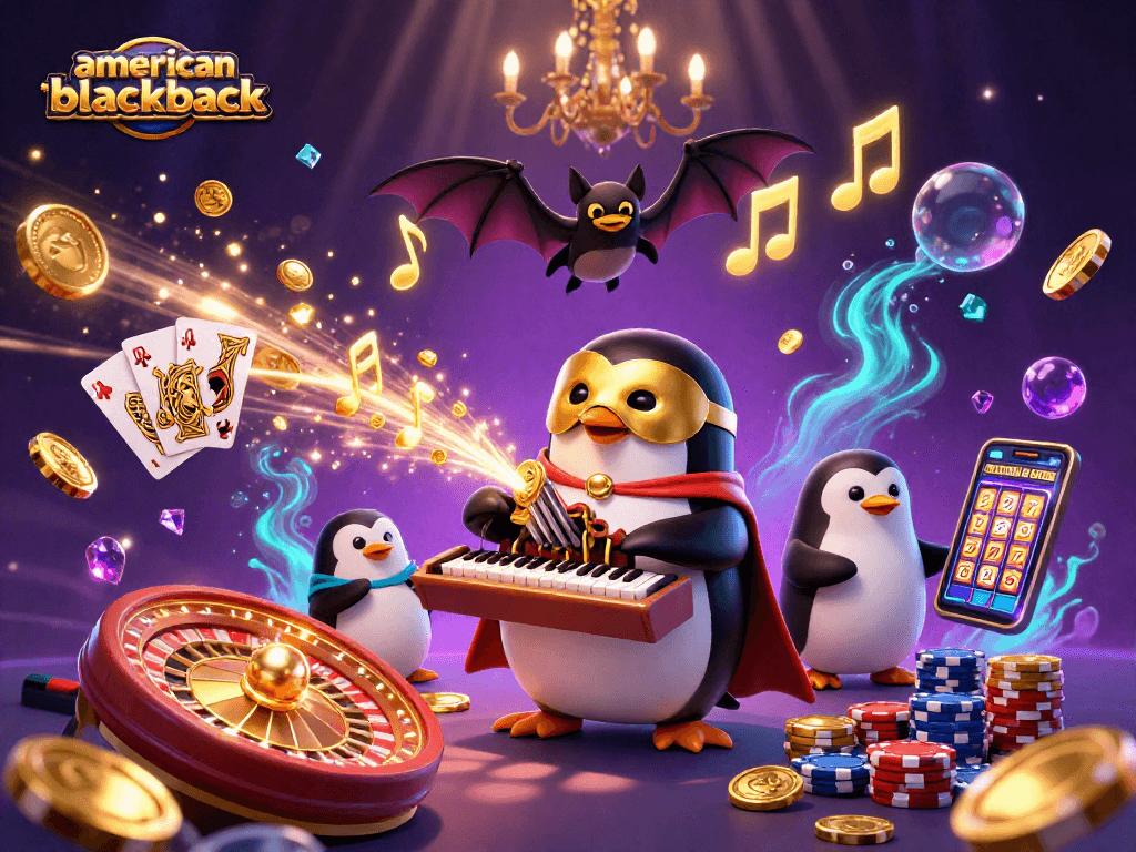 Engage in american-blackjack with dynamic scenes of golden coins and casino elements swirling around.