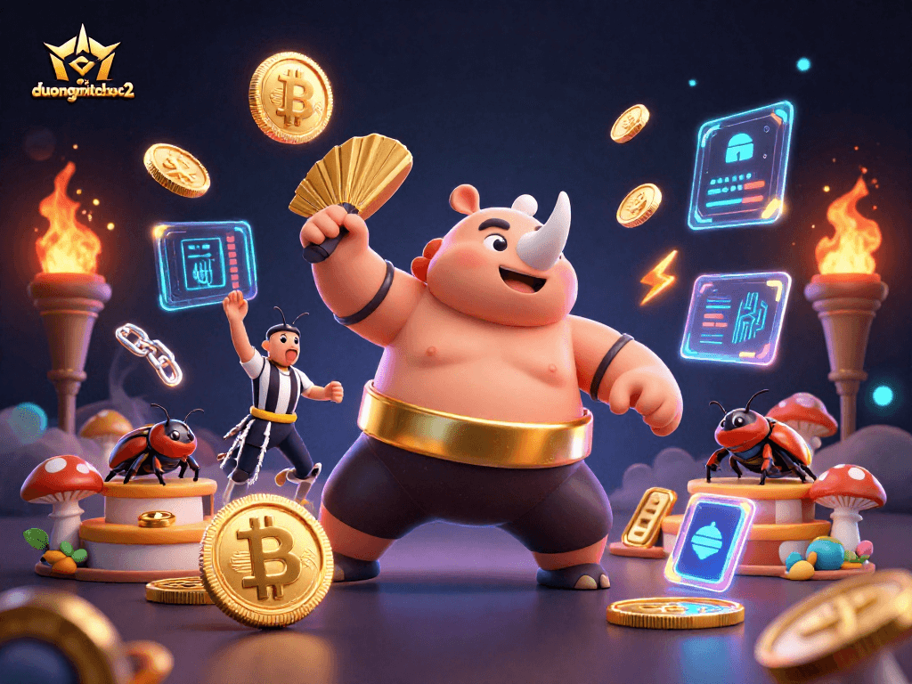 Engage with duongmatchuoc2's dynamic 3D gaming action featuring vibrant characters and glowing coins.