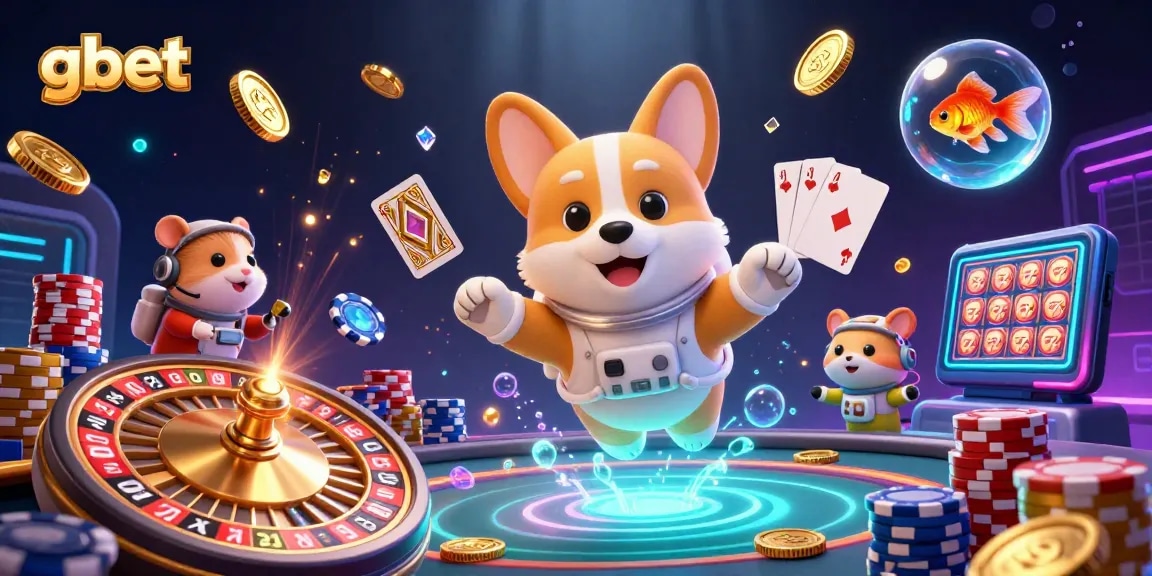 gbet delights players with an engaging and vibrant 3D casino scene featuring a corgi in zero gravity.