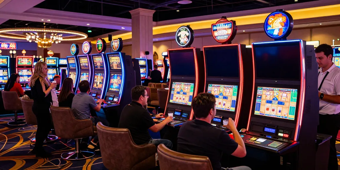 Dynamic Las Vegas gaming atmosphere at Vegas88 casino with players enjoying slot machines and vibrant neon lights.