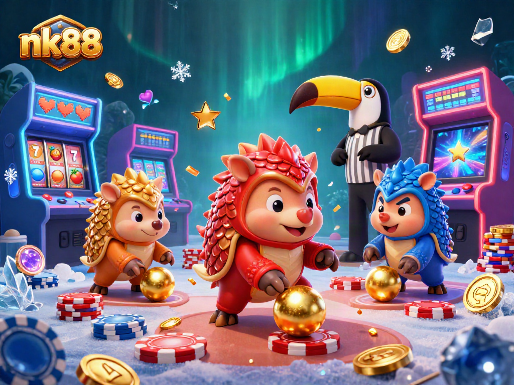 Compete with nk88 as rival pangolins roll through poker chips in an arcade casino.