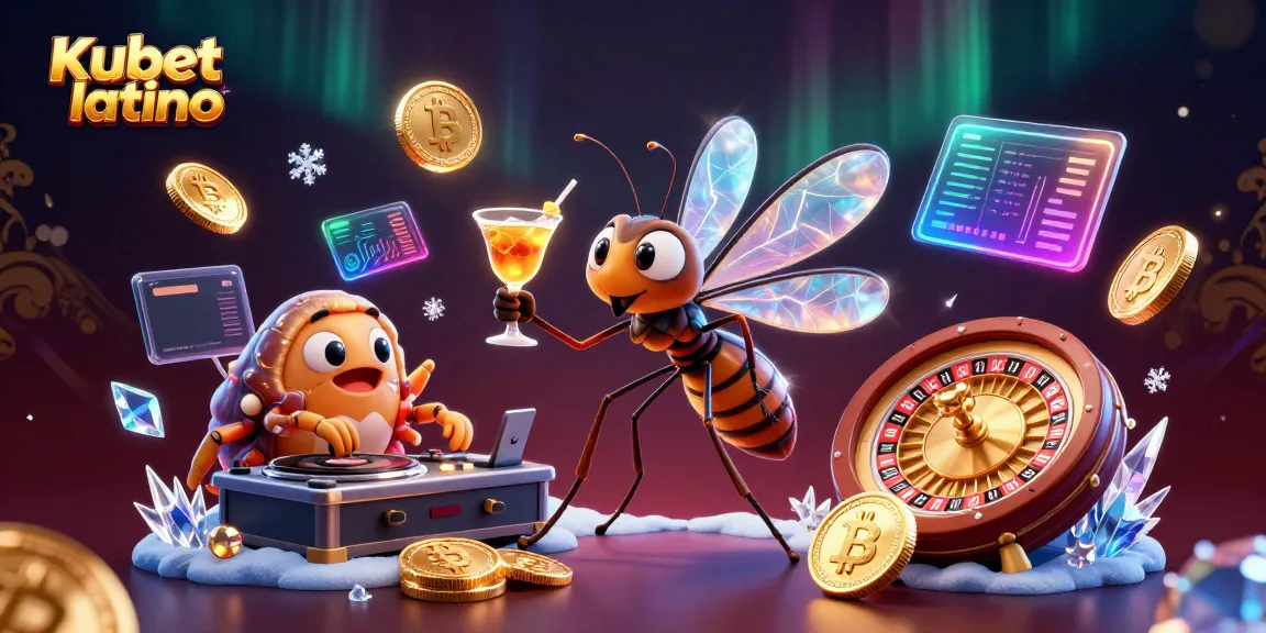 Engage with Kubet latino's thrilling casino universe featuring a playful frozen mosquito mascot and vibrant gaming elements.