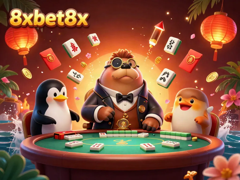 Join the fun at 8xbet8x with an exciting underwater poker scene featuring a jolly walrus and friends.
