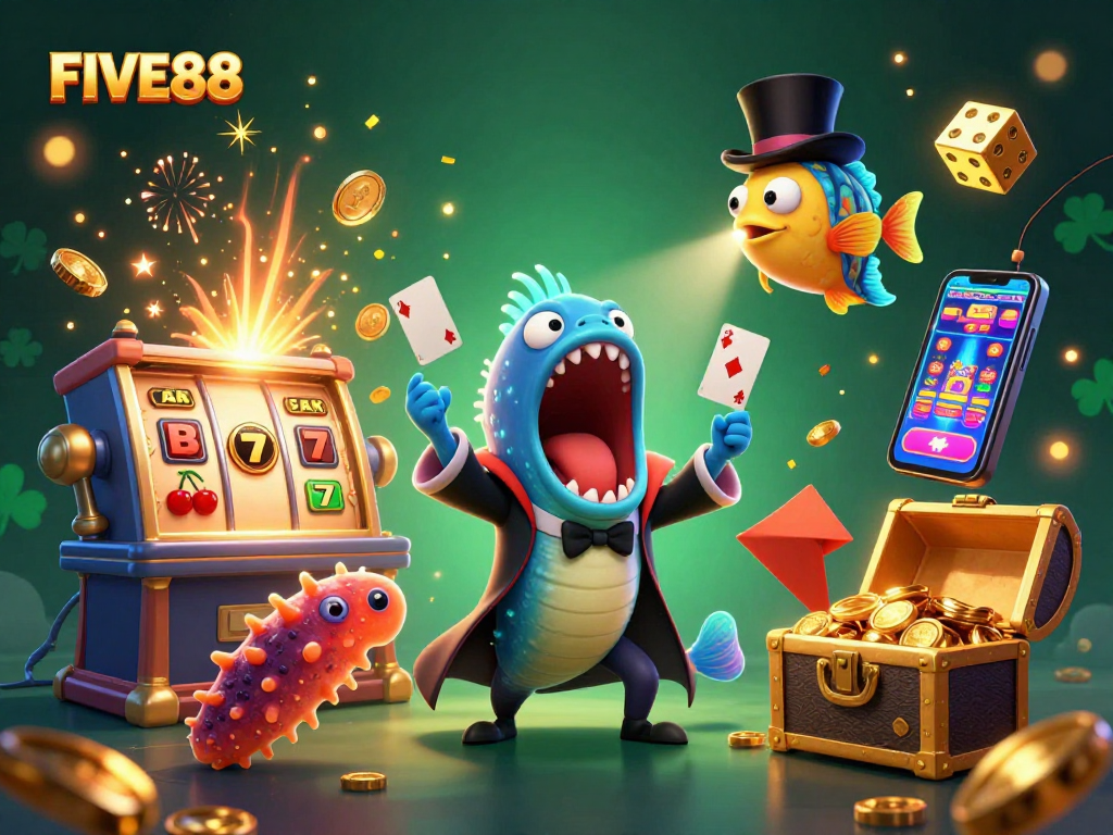 Experience the vibrant world of FIVE88 with a captivating underwater casino scene featuring magical characters and exciting game elements.