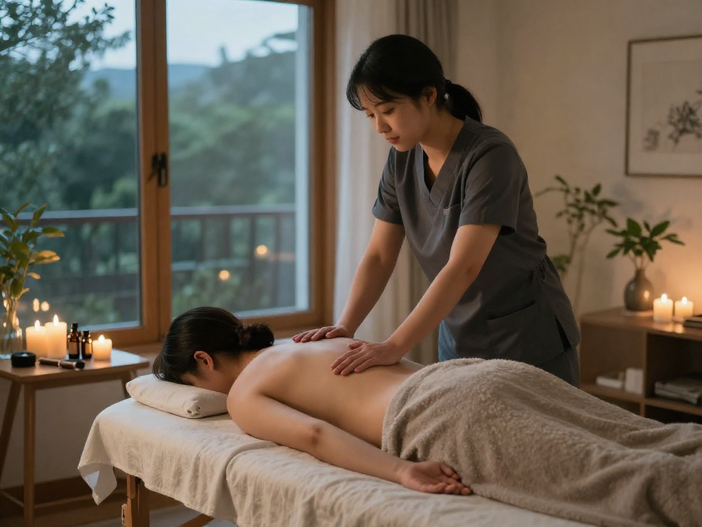 광진구출장마사지 experience with a professional therapist in a serene home setting.