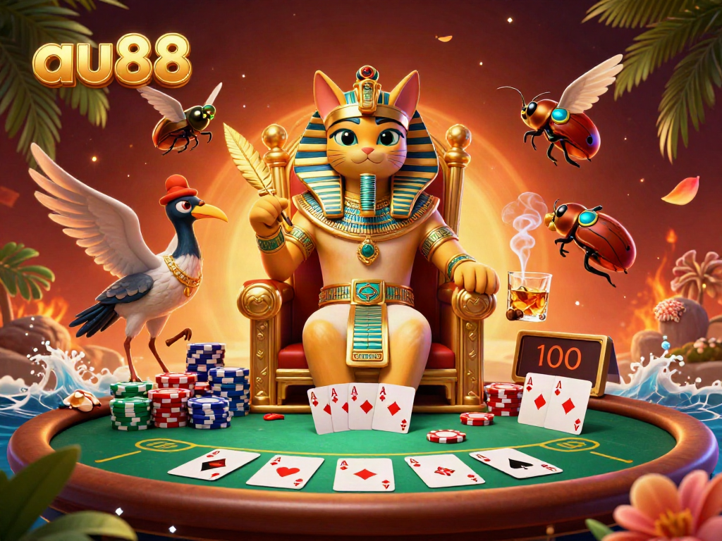 Experience the thrill of au88 as a pharaoh cat and ibis bring casino fun alive with poker action.