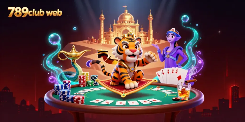 Experience exciting gaming on 789club web with vibrant slot reels and the Arabian tiger sultan.