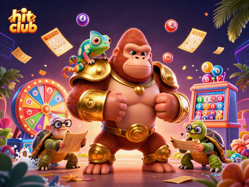 Experience the excitement of hit club with vibrant lottery elements and dynamic characters.