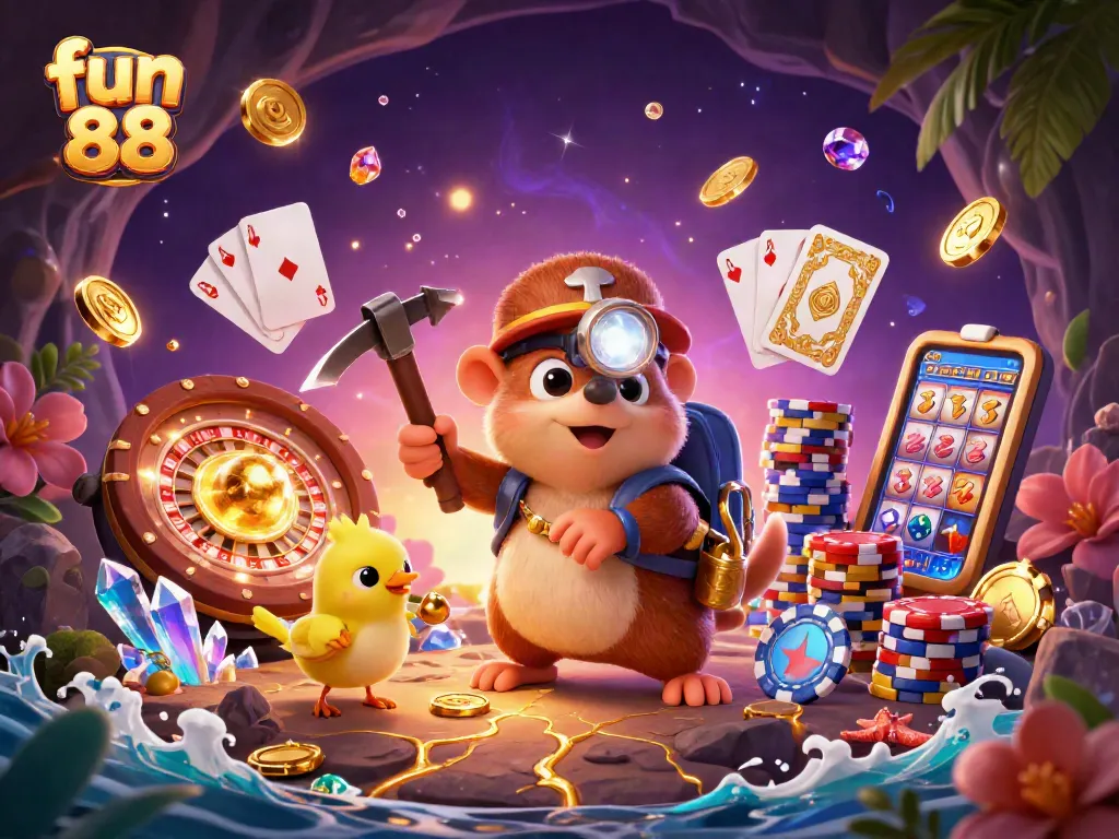 Experience fun 88 with thrilling gameplay featuring treasure hunter characters and dynamic casino elements.