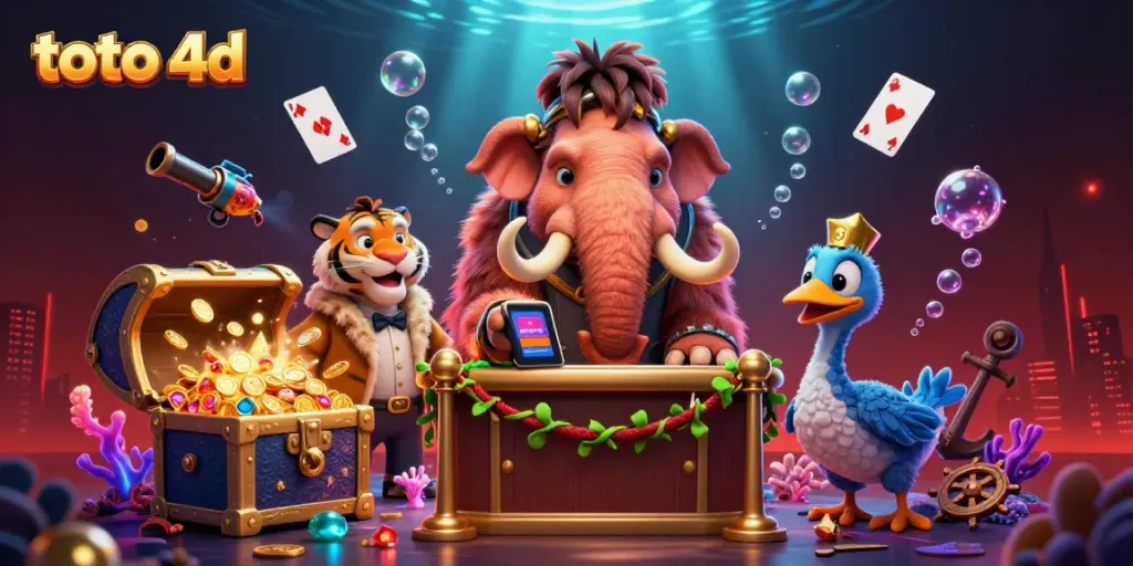 Experience the thrills of toto 4d in this vibrant casino scene with cartoon characters and dynamic elements.