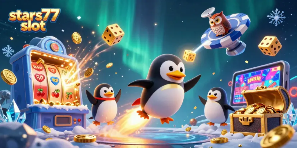 Menggandakan kesenangan bermain di stars77 slot dengan simbol jackpot dan koin emas yang melimpah