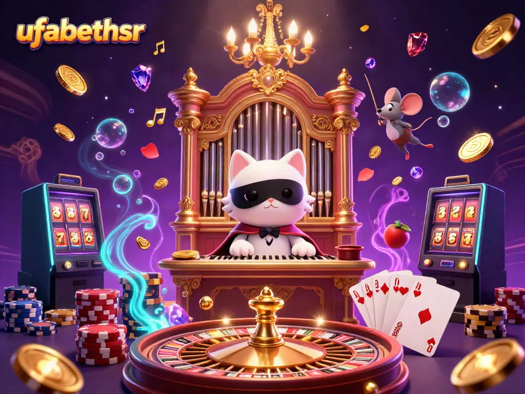 Experience the excitement and luxury of gambling at ufabethsr in this vibrant casino illustration.