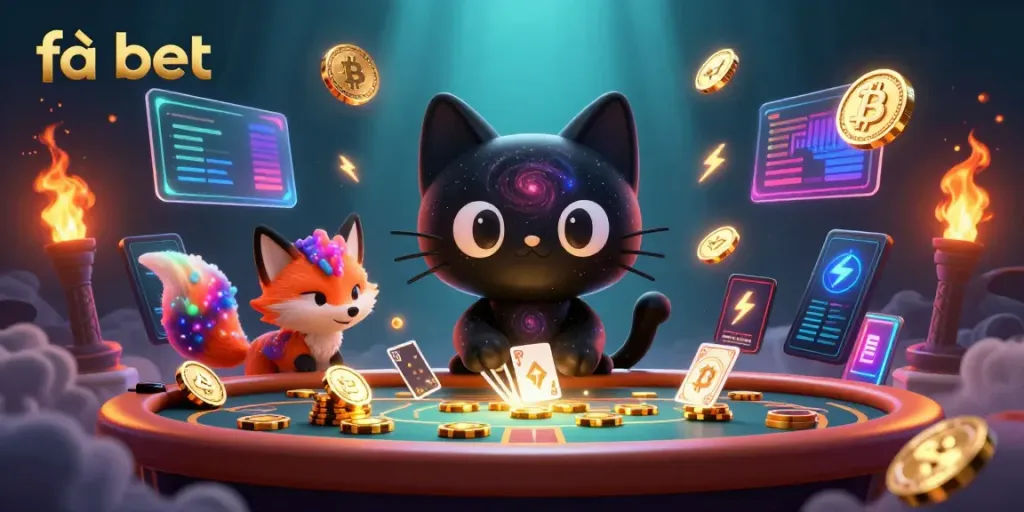 Engage with the exciting world of fa bet at a cosmic casino, where a black hole cat and nebula fox invite players to win.