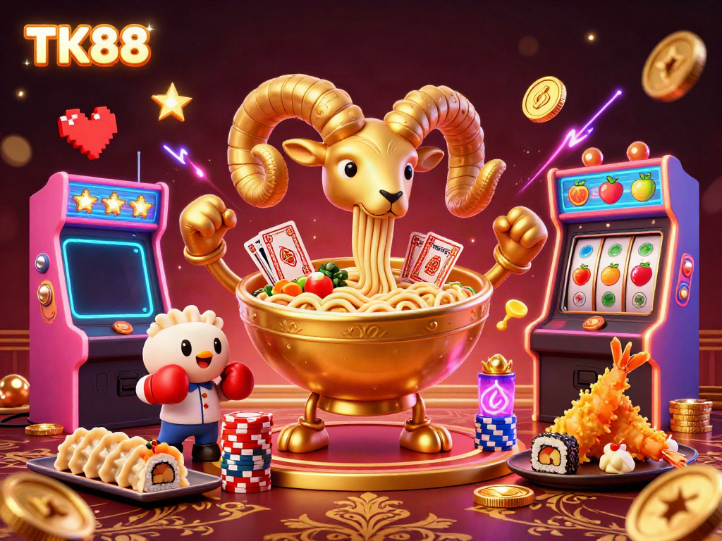 Engage with the TK88 casino experience featuring vibrant characters and colorful game elements.