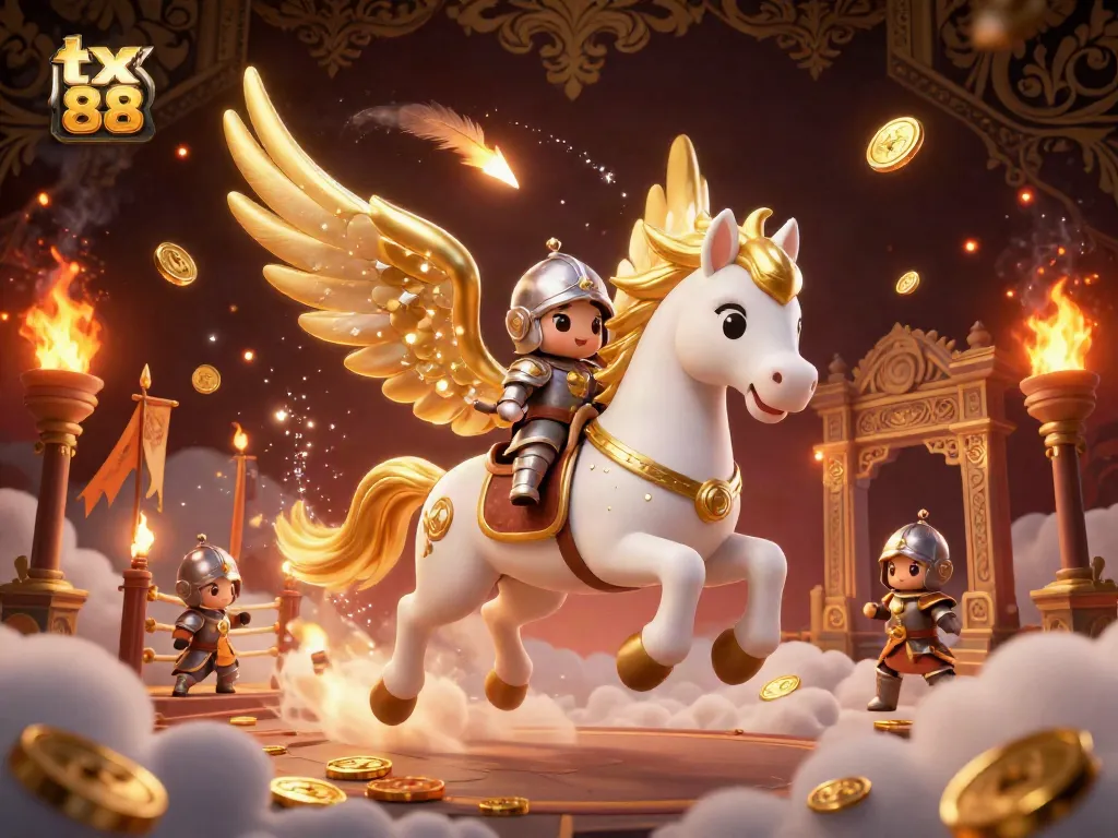 Experience the excitement of tx 88 in this vibrant casino-themed scene with a celestial horse and intricate game elements.