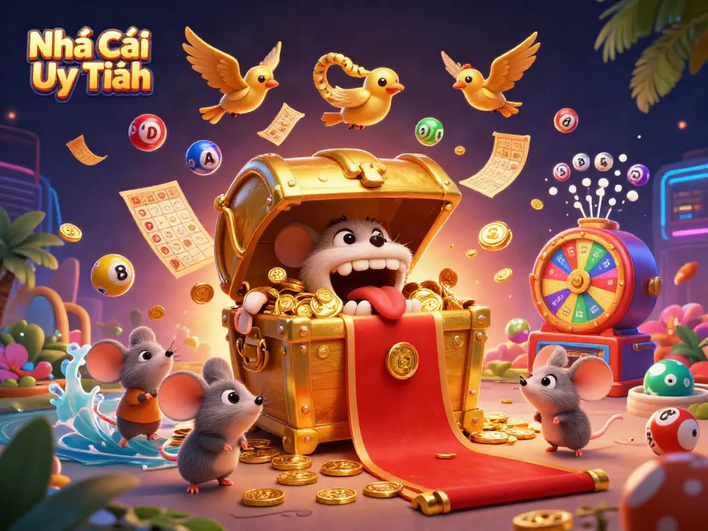 Gambling excitement unfolds with Nhà Cái Uy Tín in a vibrant scene of treasure and rewards.