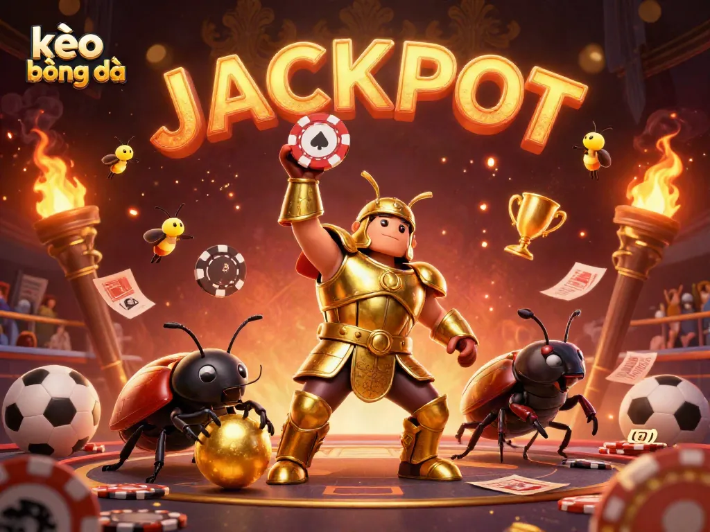 Experience the excitement of kèo bóng đá with a dynamic 3D illustration showcasing winning elements and joyful celebration.