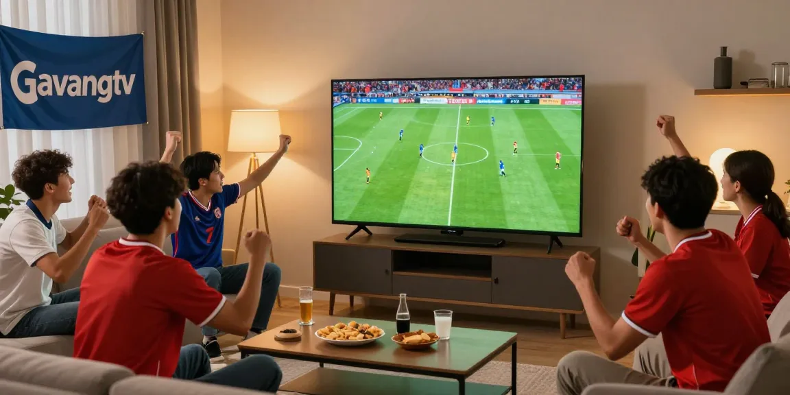 Fans enjoying a live soccer match on Gavangtv in a cozy living room.