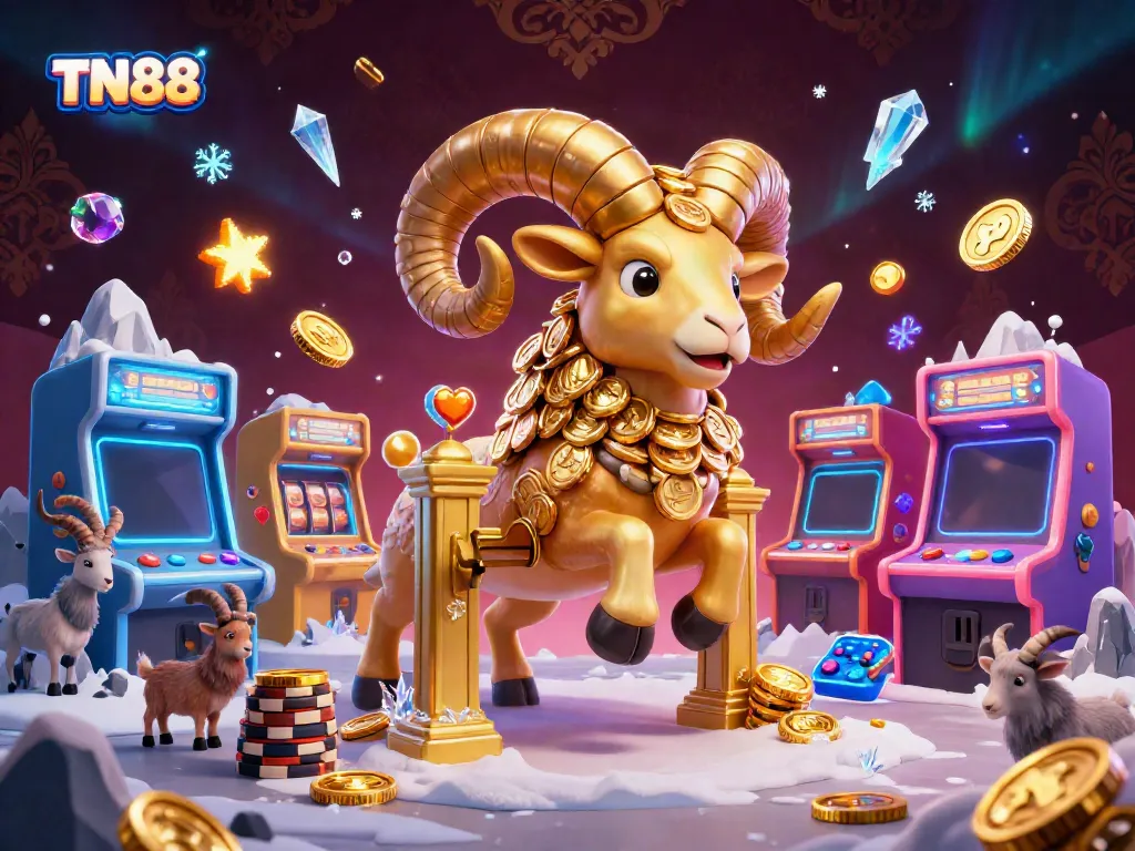 Experience the thrill of TN88 with a golden ram charging through dynamic casino elements.