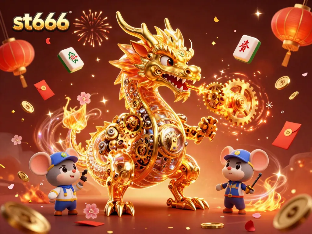 Enjoy thrilling st666 casino action featuring a golden dragon and vibrant game elements.