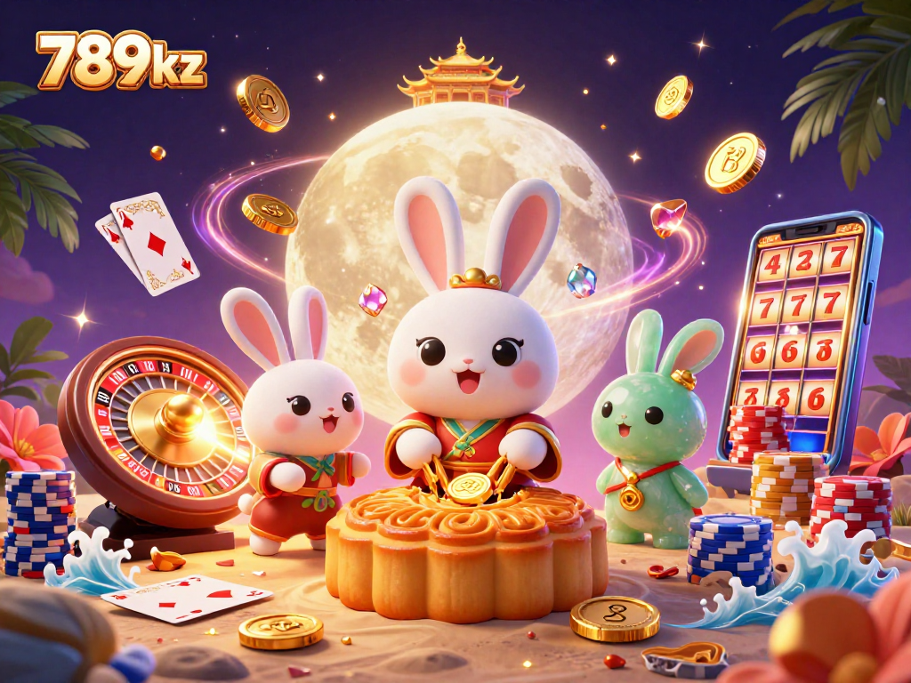 Experience the vibrant world of 789kz in this dynamic 3D casino scene filled with exciting gaming elements.