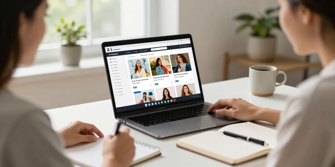 Couple exploring a variety of but e-commerce stores on a laptop in a cozy home office.