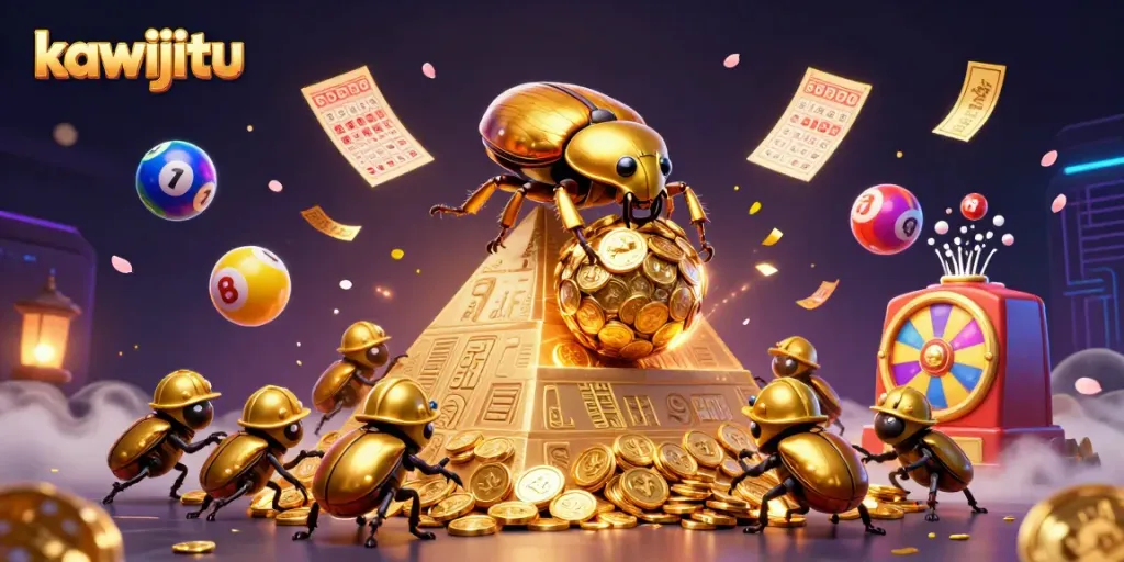 Engage with kawijitu in a vibrant 3D casino scene filled with colorful elements and exciting gaming symbols.
