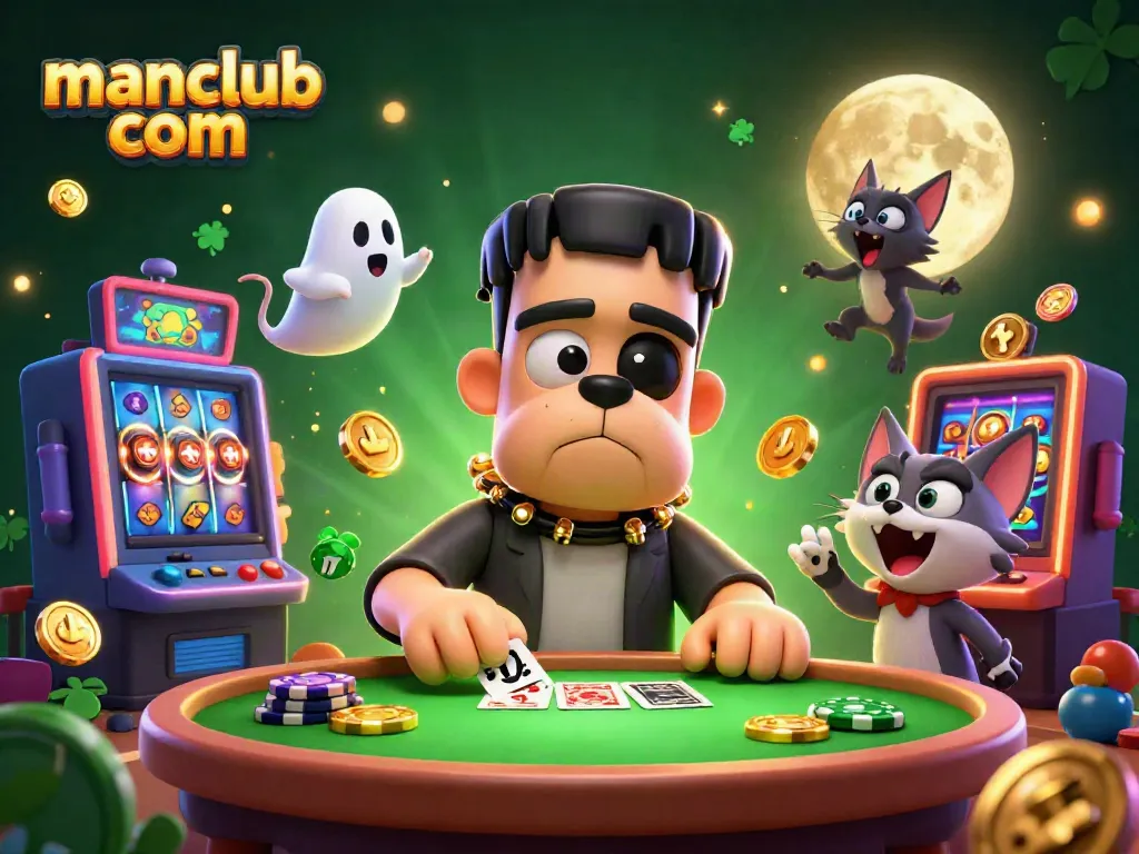 Engage with thrilling gameplay at manclub com surrounded by vibrant 3D casino characters and lively slot machines.