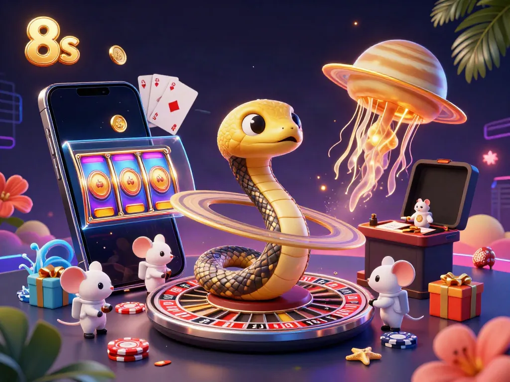 Experience thrilling bets with the 8s cosmic casino scene featuring unique characters and vibrant game elements.