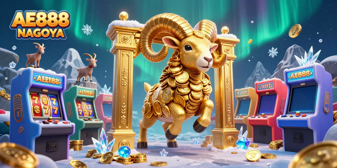 Experience the excitement of AE888 NAGOYA with a golden ram charging through a vibrant casino scene.