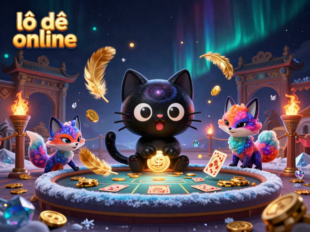 Engage in exciting lô đề online gaming with a mystical black hole cat and nebula fox in a vibrant cosmic casino.