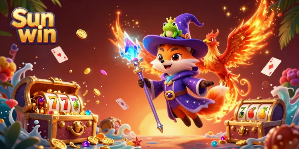 Experience the thrill of winning with Sun win in a vibrant casino-themed fantasy world.