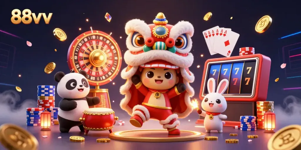 Engage with thrilling 88vv gameplay featuring dynamic casino elements and festive characters.