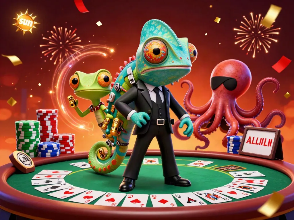 Engaging illustration showcasing the sun-themed casino action with vibrant poker elements in play.