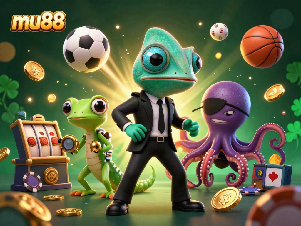 Experience thrilling gameplay with mu88 in a vibrant 3D casino illustration full of dynamic game elements.