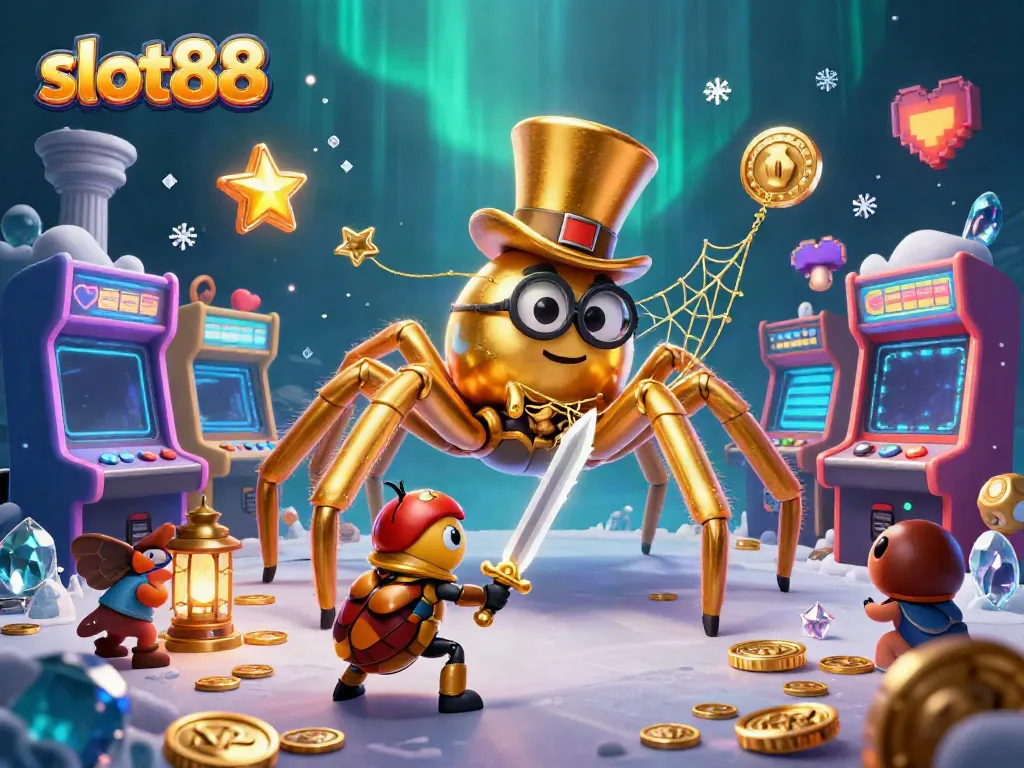 Experience thrilling gameplay at slot88 with a lively scene of characters amid vibrant casino elements.