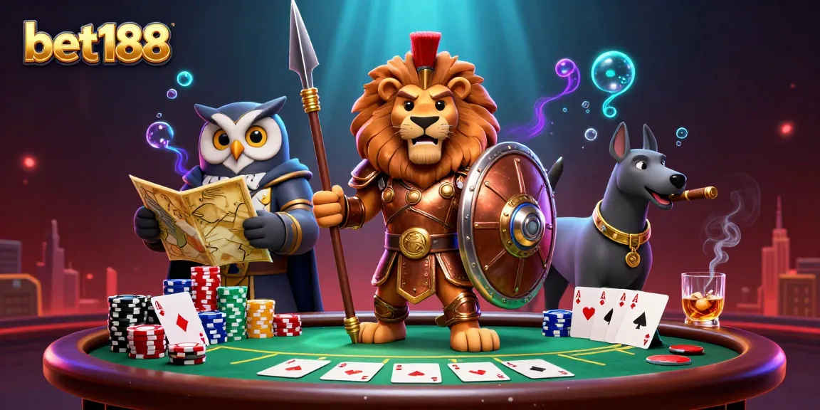 Experience the excitement of bet188 with a vibrant, animated casino scene featuring poker elements.