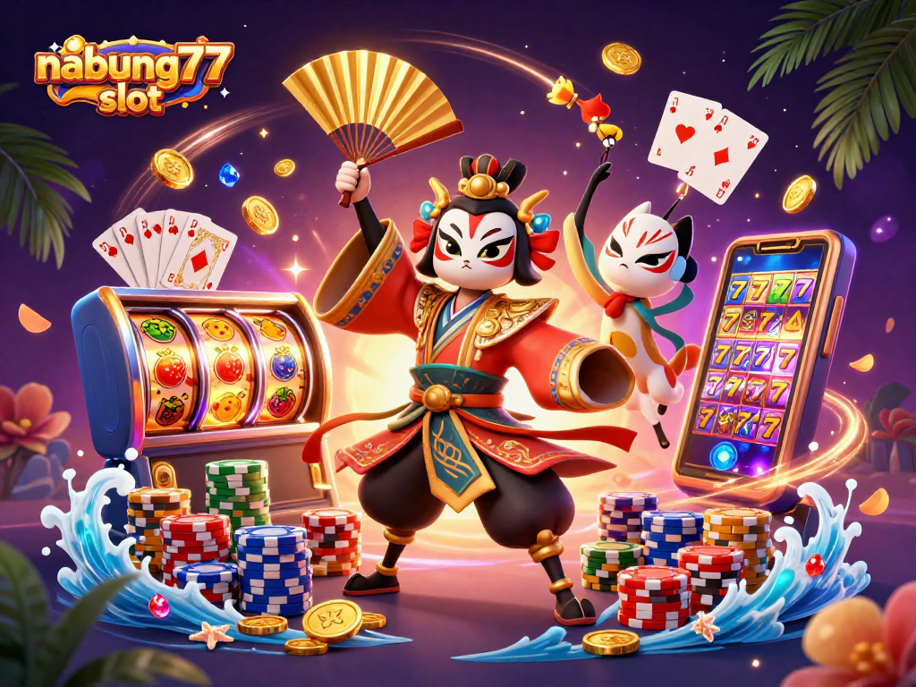 Experience the thrill of nabung77 slot with dynamic casino elements and captivating characters.